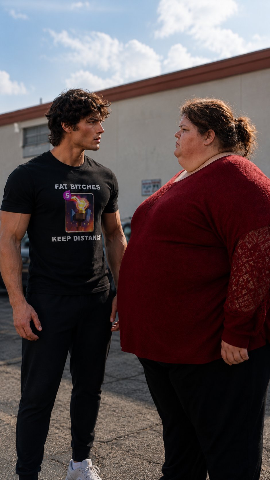 Customer wearing a Laughable graphic shirt outside